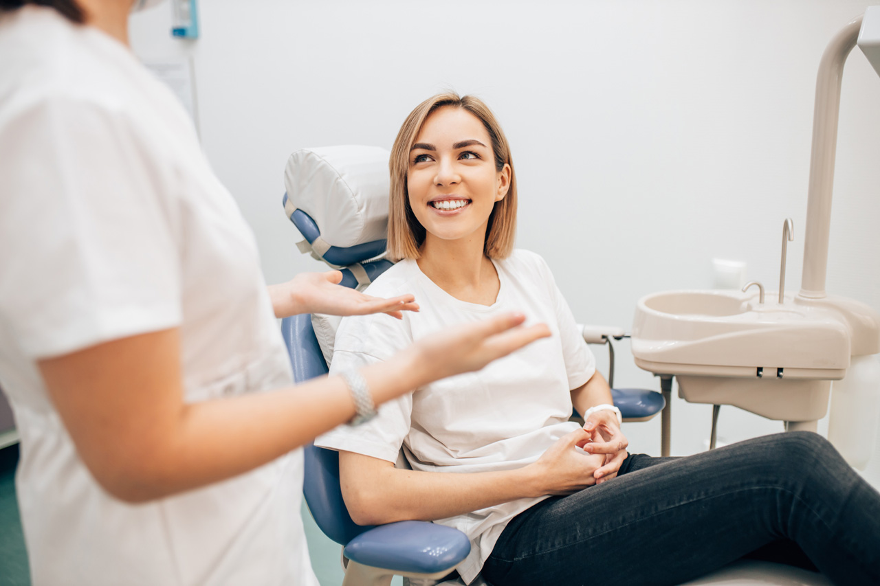 beautiful lady sit in dentist office